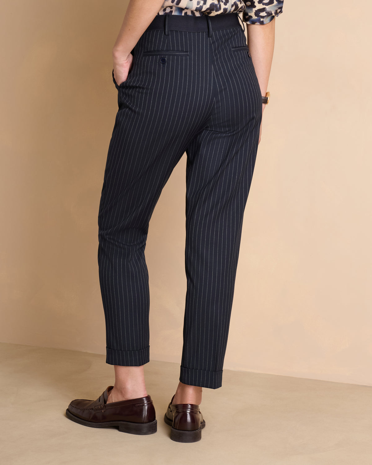 Pantalon bleu marine 7/8e droit à rayures PIKIRYS-BIS-MR/14215/635