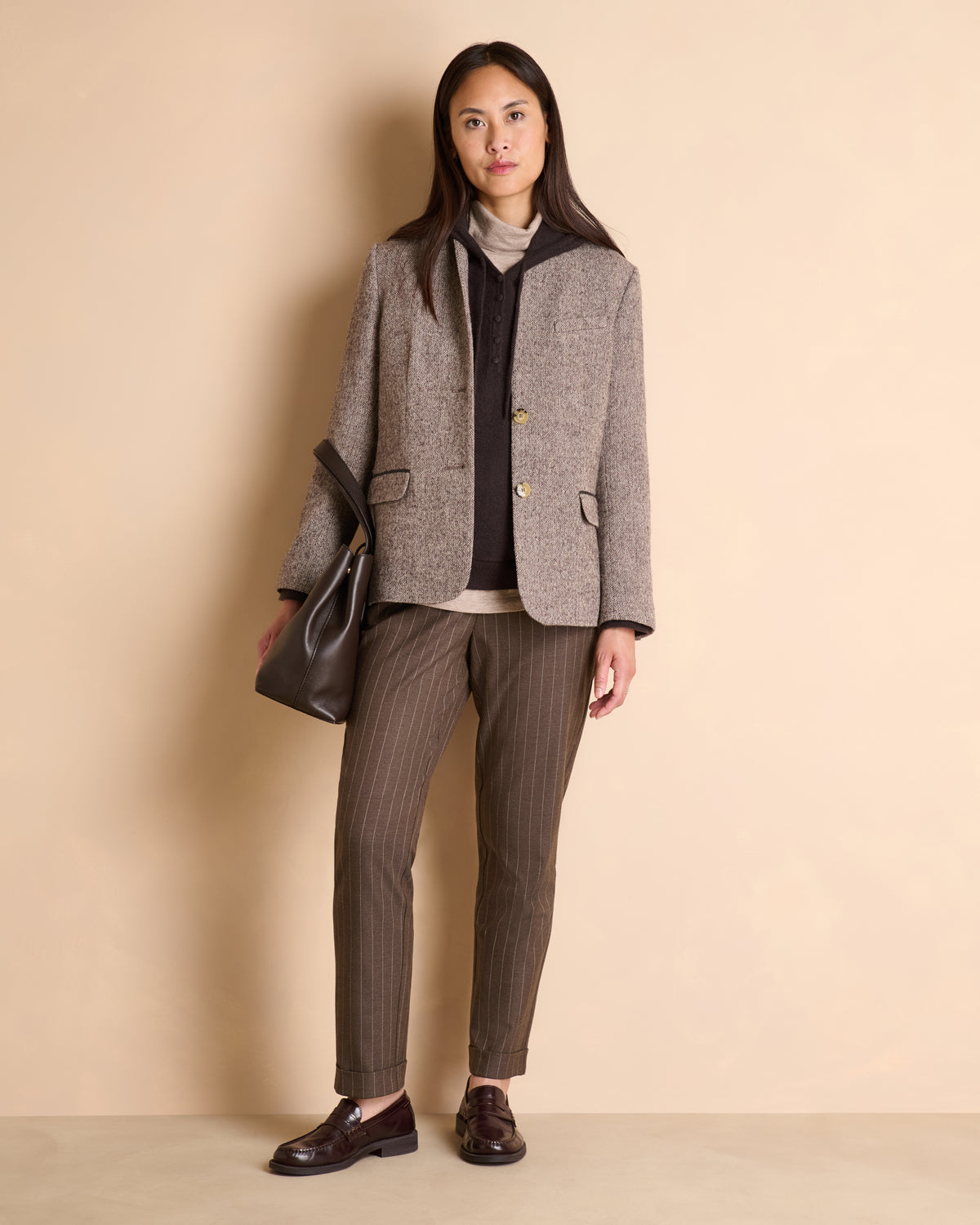 Pantalon marron 7/8e droit à rayures PIKIRYS-BIS-TP/14156/540