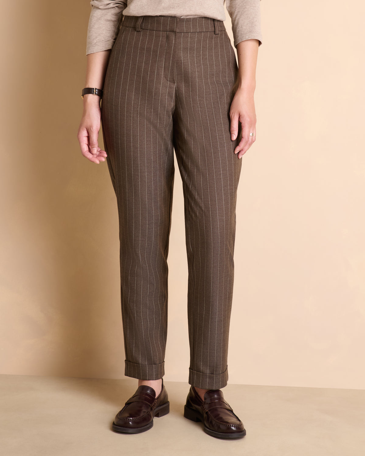 Pantalon marron 7/8e droit à rayures PIKIRYS-BIS-TP/14156/540