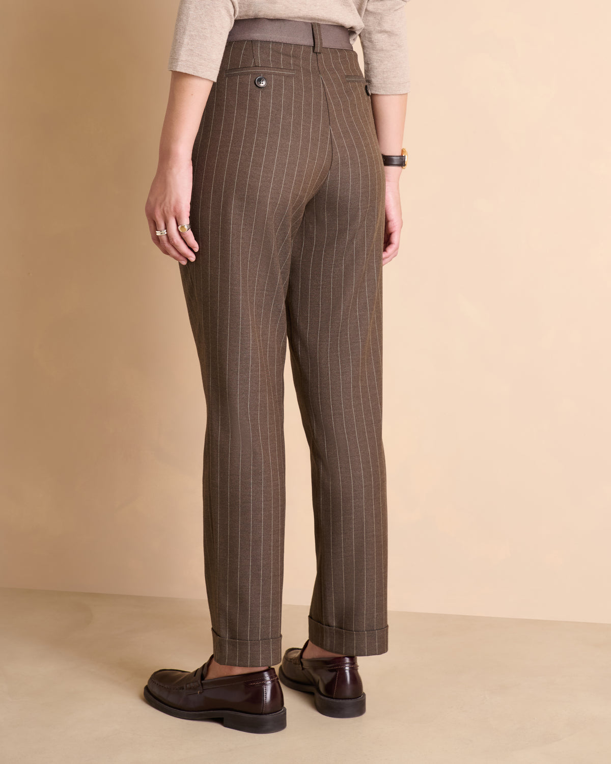 Pantalon marron 7/8e droit à rayures PIKIRYS-BIS-TP/14156/540
