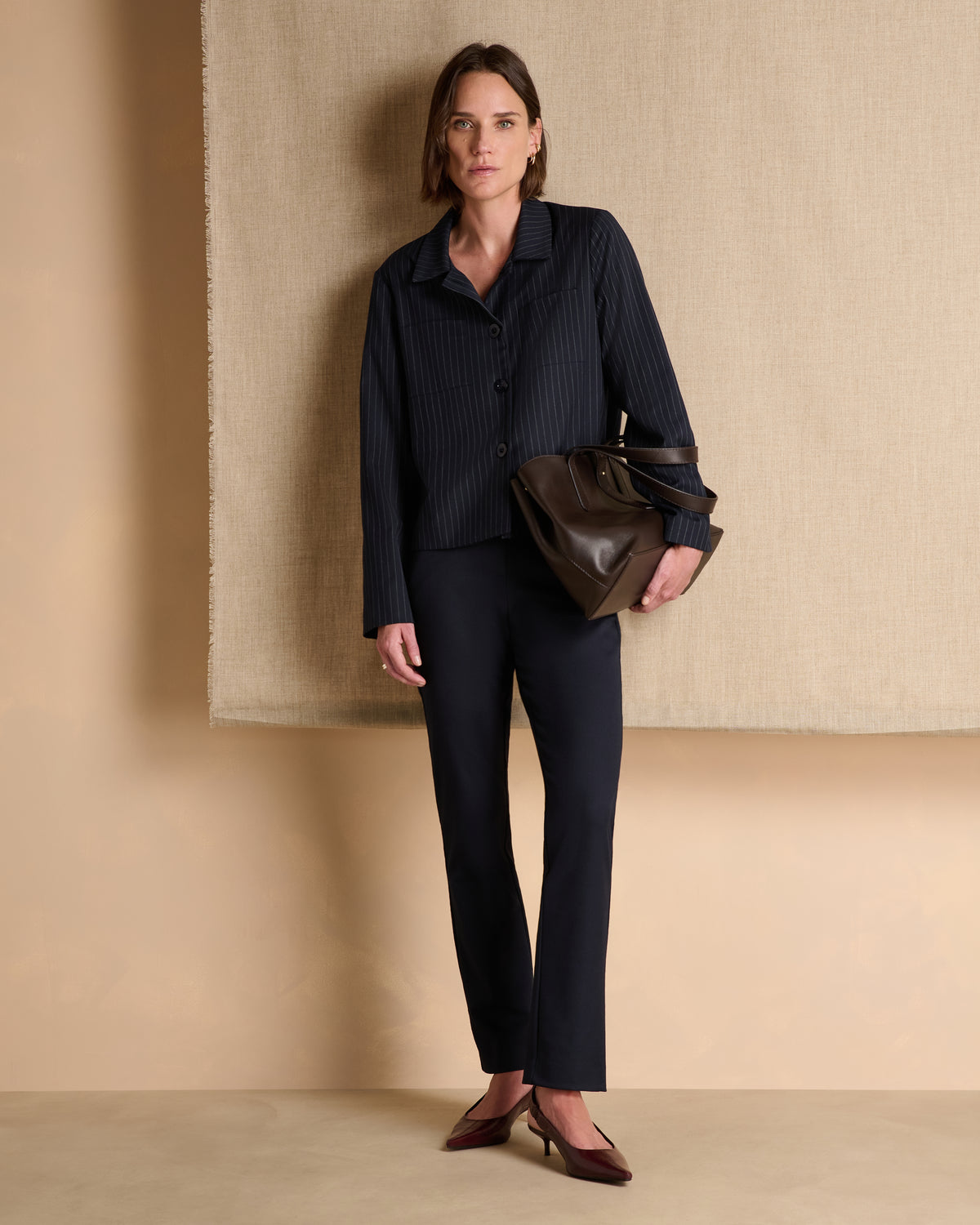 Pantalon bleu marine droit ceinture élastiquée PITCH/14013/317