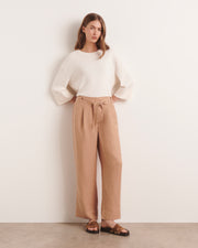 pantalon 7/8e large en lin et cupro beige