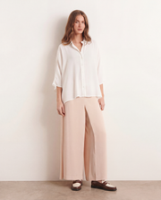 pantalon large et fluide beige en voile