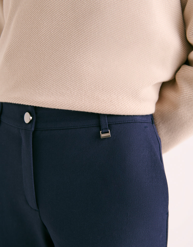 pantalon 7/8e coupe droite bleu marine en coton et viscose stretch