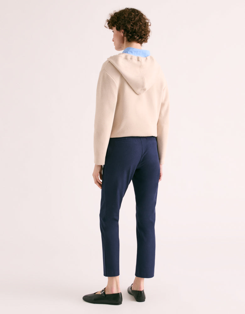 pantalon 7/8e coupe droite bleu marine en coton et viscose stretch