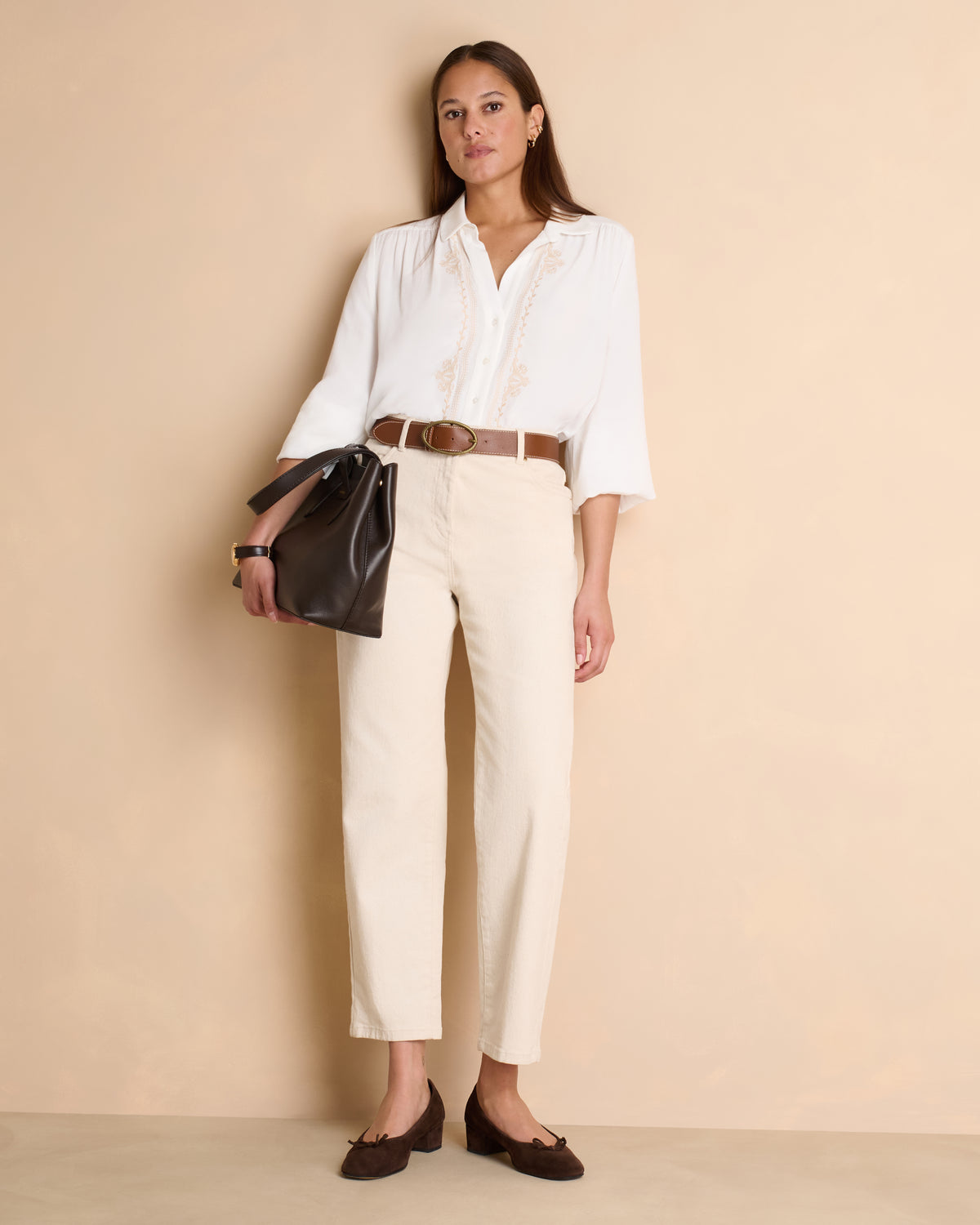 Pantalon beige coupe mom POMME/14071/007