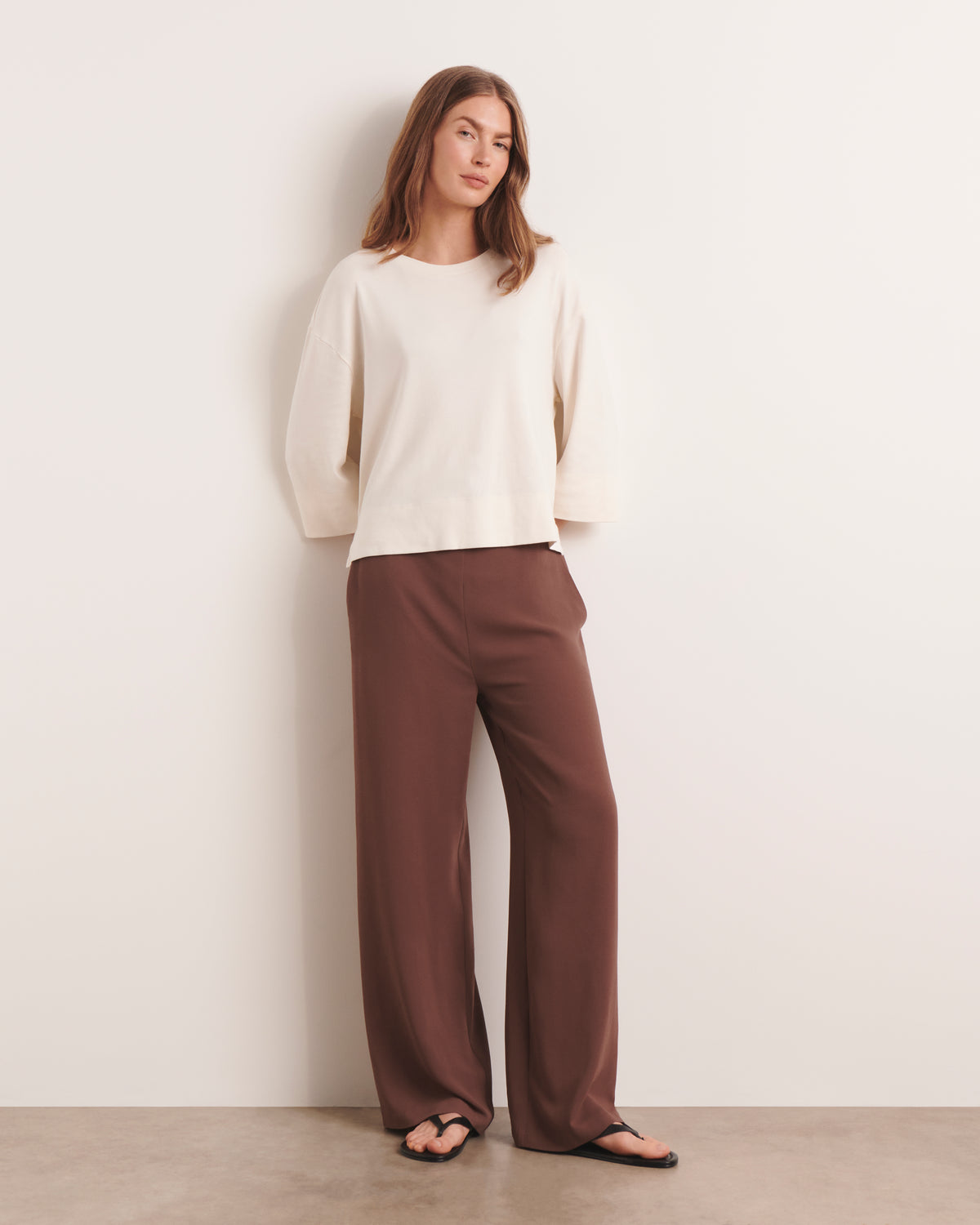 Pantalon large et fluide marron PORTOROSSO/13119/053