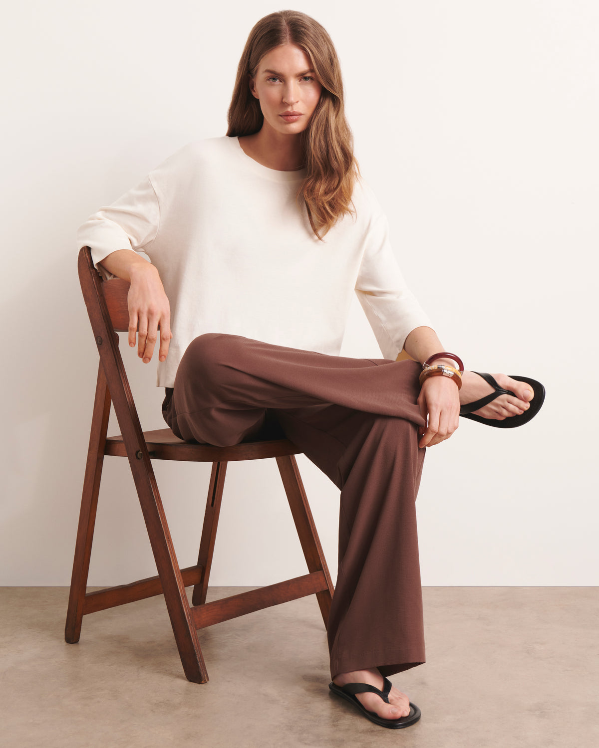 Pantalon large et fluide marron PORTOROSSO/13119/053
