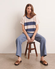 pantalon droit en lin bleu indigo
