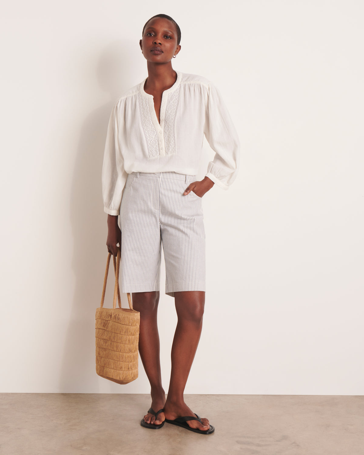 Ecru striped shorts PRESSE/13242/521