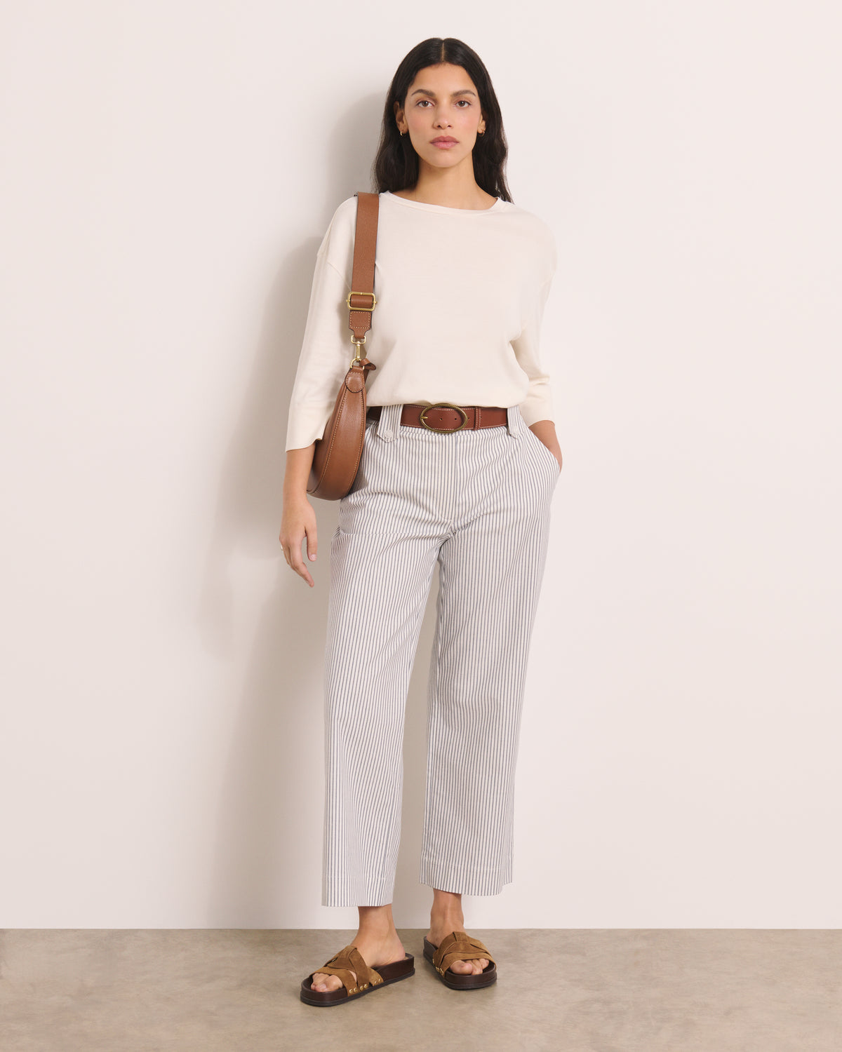 Pantalon droit écru à rayures PROMESSE/13215/521