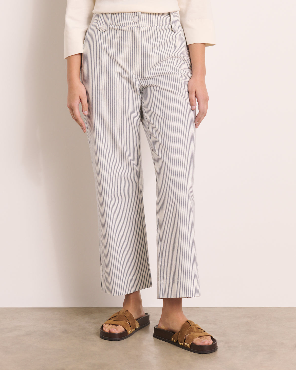 Pantalon droit écru à rayures PROMESSE/13215/521