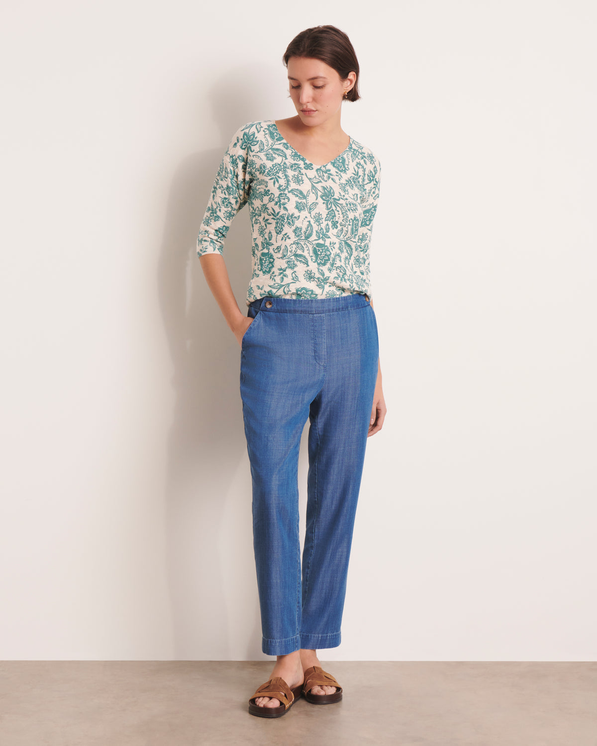 Pantalon bleu dos élastiqué PRUNELLE/13214/296