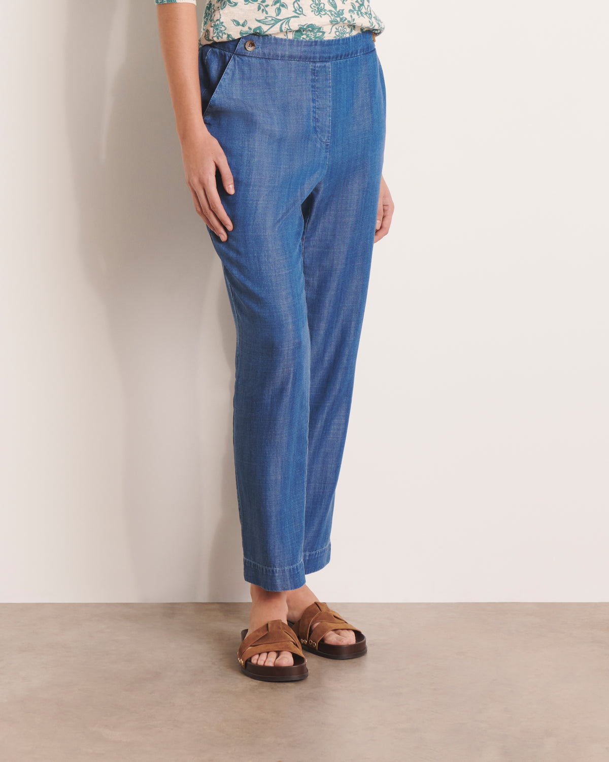 Pantalon bleu dos élastiqué PRUNELLE/13214/296