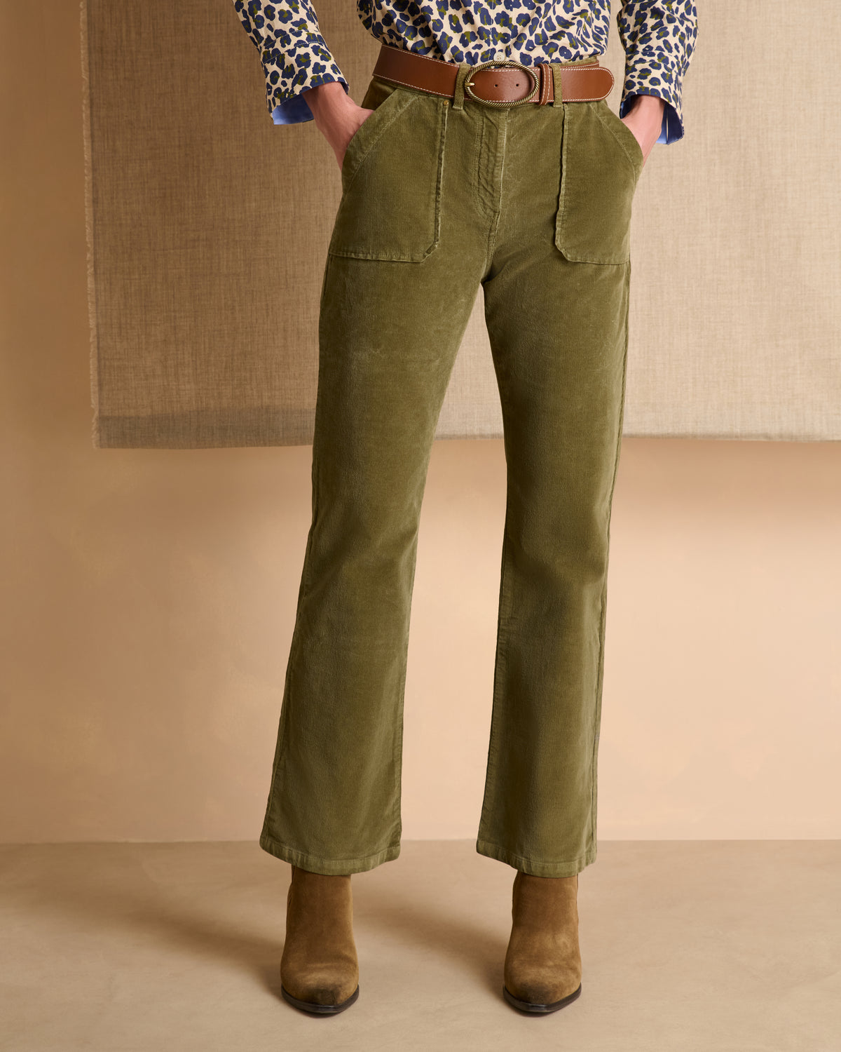 Pantalon vert coupe droite en velours PRUNIER/14180/189