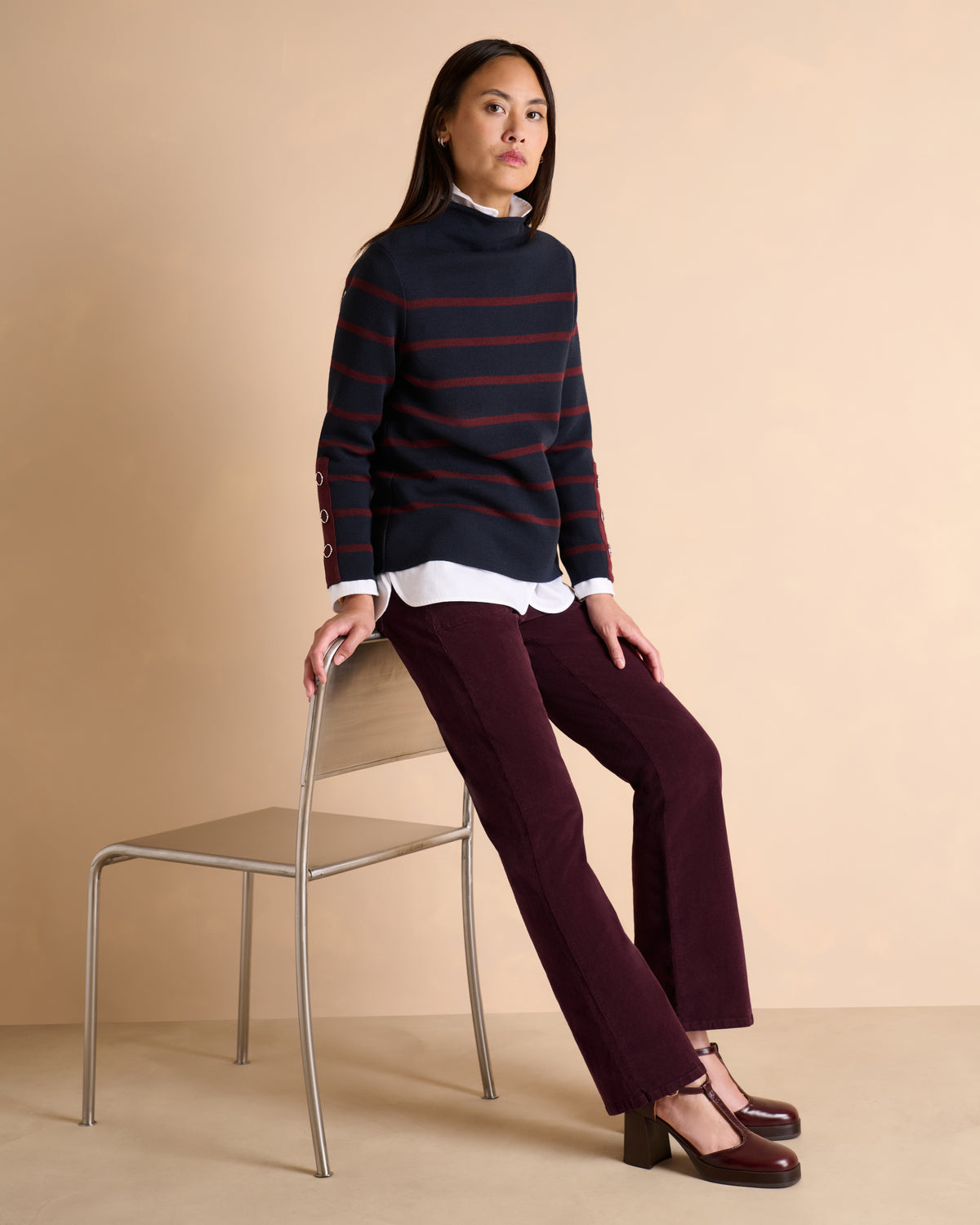 Pantalon bordeaux coupe droite en velours PRUNIER/14180/366