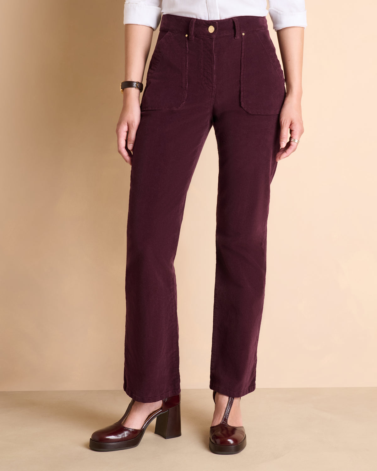 Pantalon bordeaux coupe droite en velours PRUNIER/14180/366