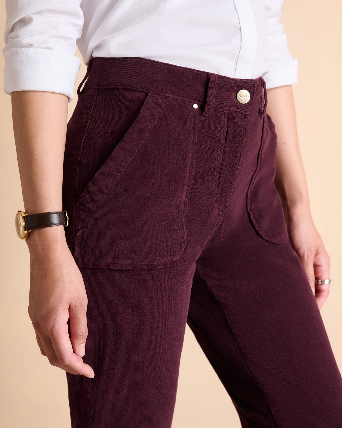 Pantalon bordeaux coupe droite en velours PRUNIER/14180/366