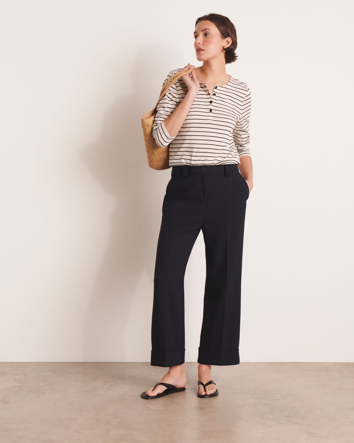 Pantalon large bleu marine PUNTO-DROIT/13128/317