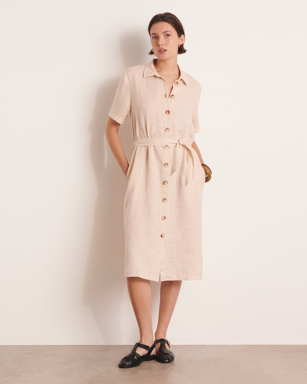 Robe longue chemisier beige longueur midi RAFINA/13124/002