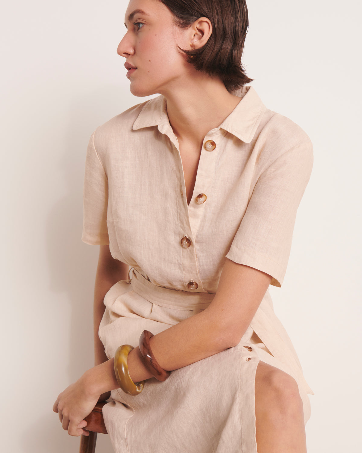 Robe longue chemisier beige longueur midi RAFINA/13124/002