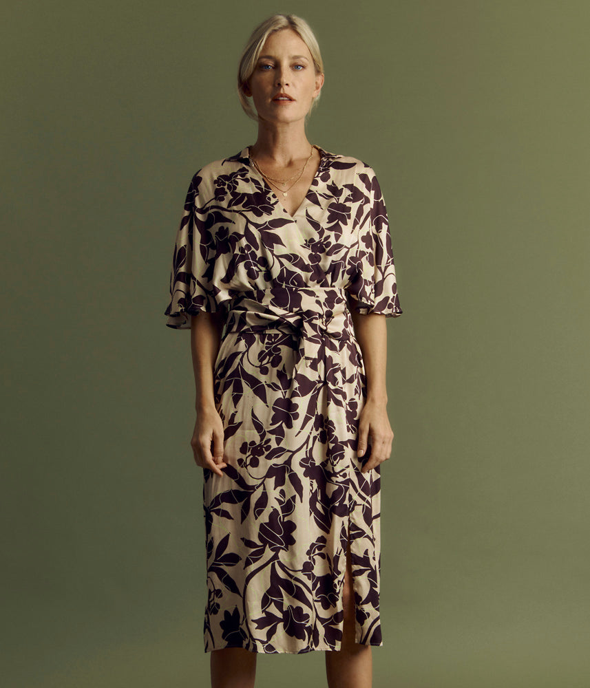Robe longue fluide en satin de viscose RECEPTION/85054/543