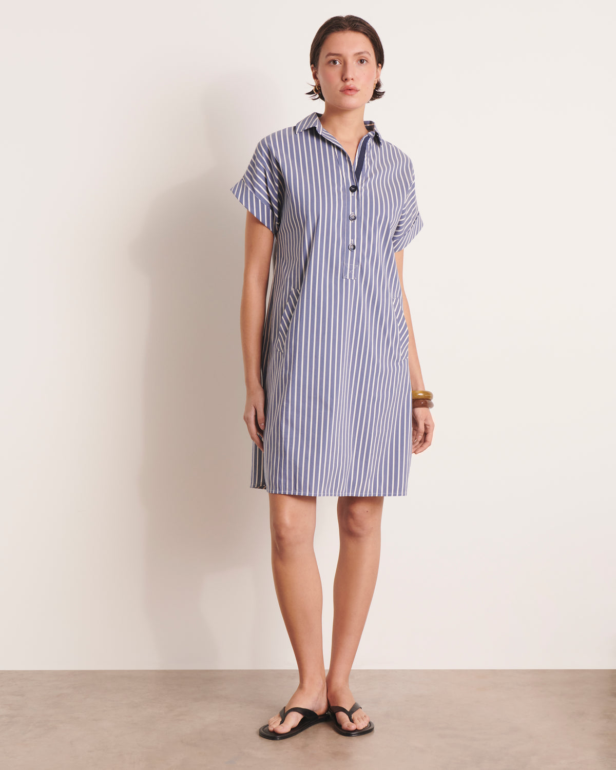 Robe courte droite bleue à rayures REGATE/13195/631