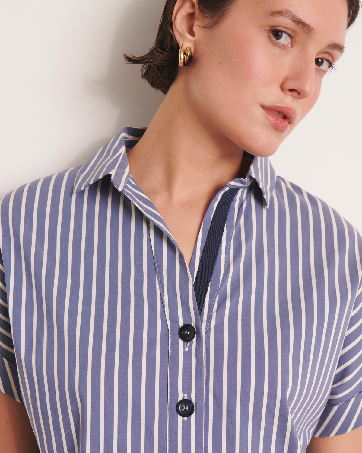 Robe courte droite bleue à rayures REGATE/13195/631