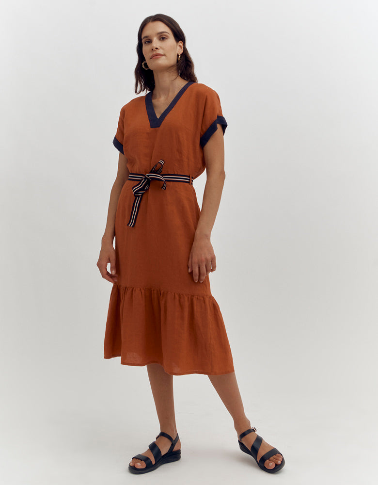 Robe longue à volant bicolore REGLISSE/87101/580
