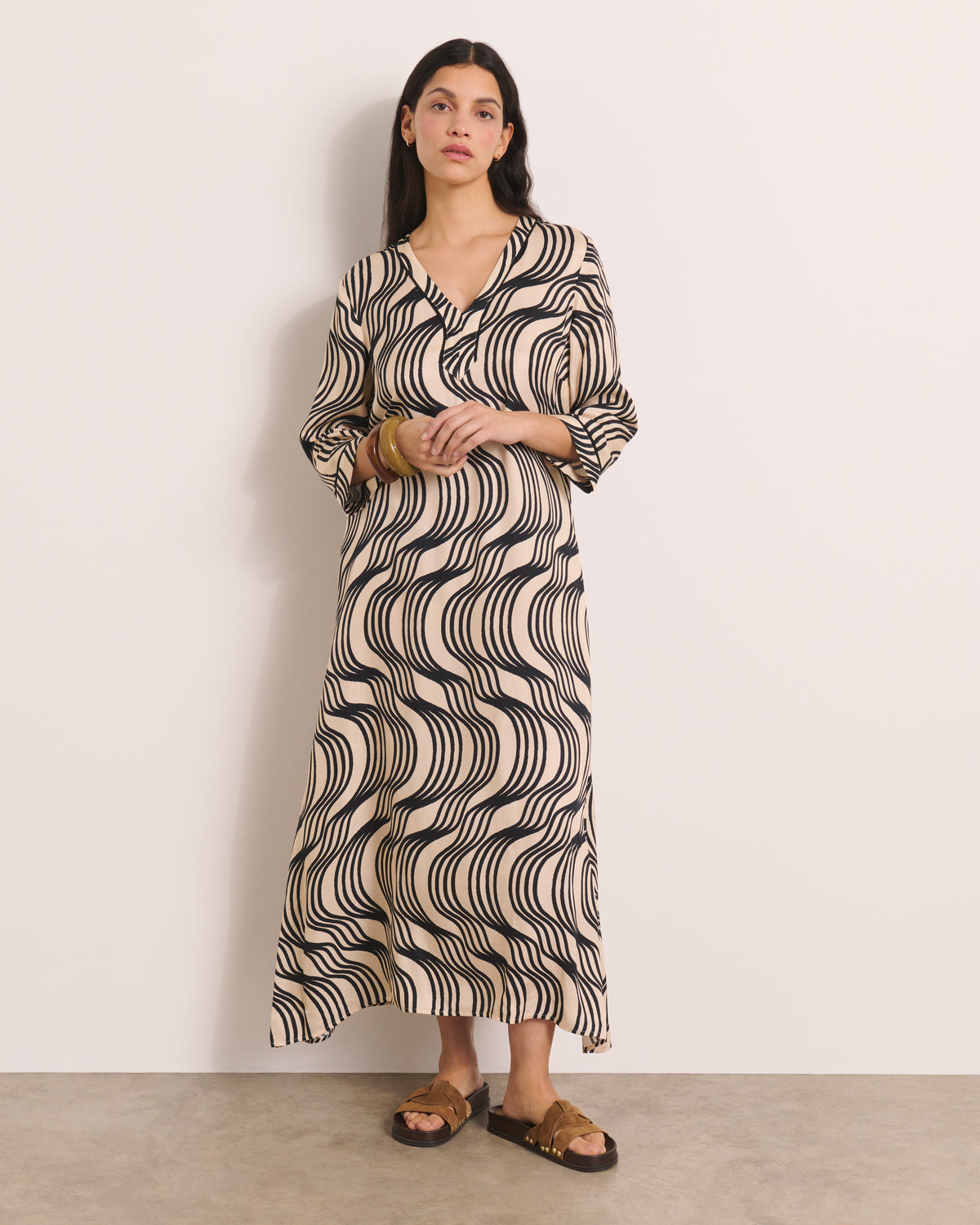 Robe longue beige imprimée longueur midi RESTANQUE/13018/670