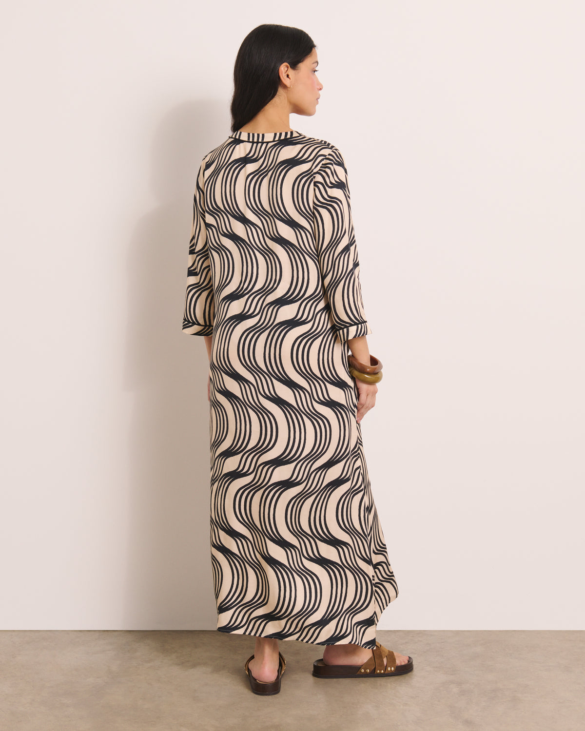 Robe longue beige imprimée longueur midi RESTANQUE/13018/670