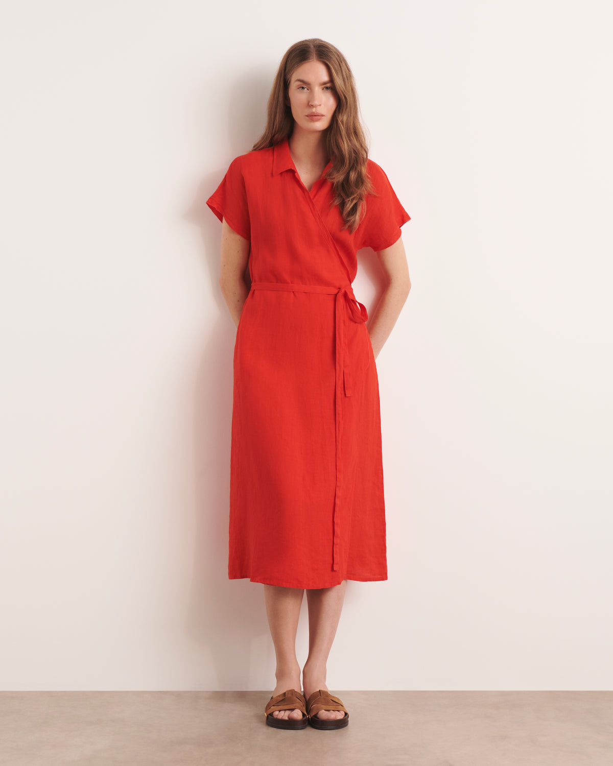 Robe longue cache-cœur orange longueur midi RIZA/13132/117
