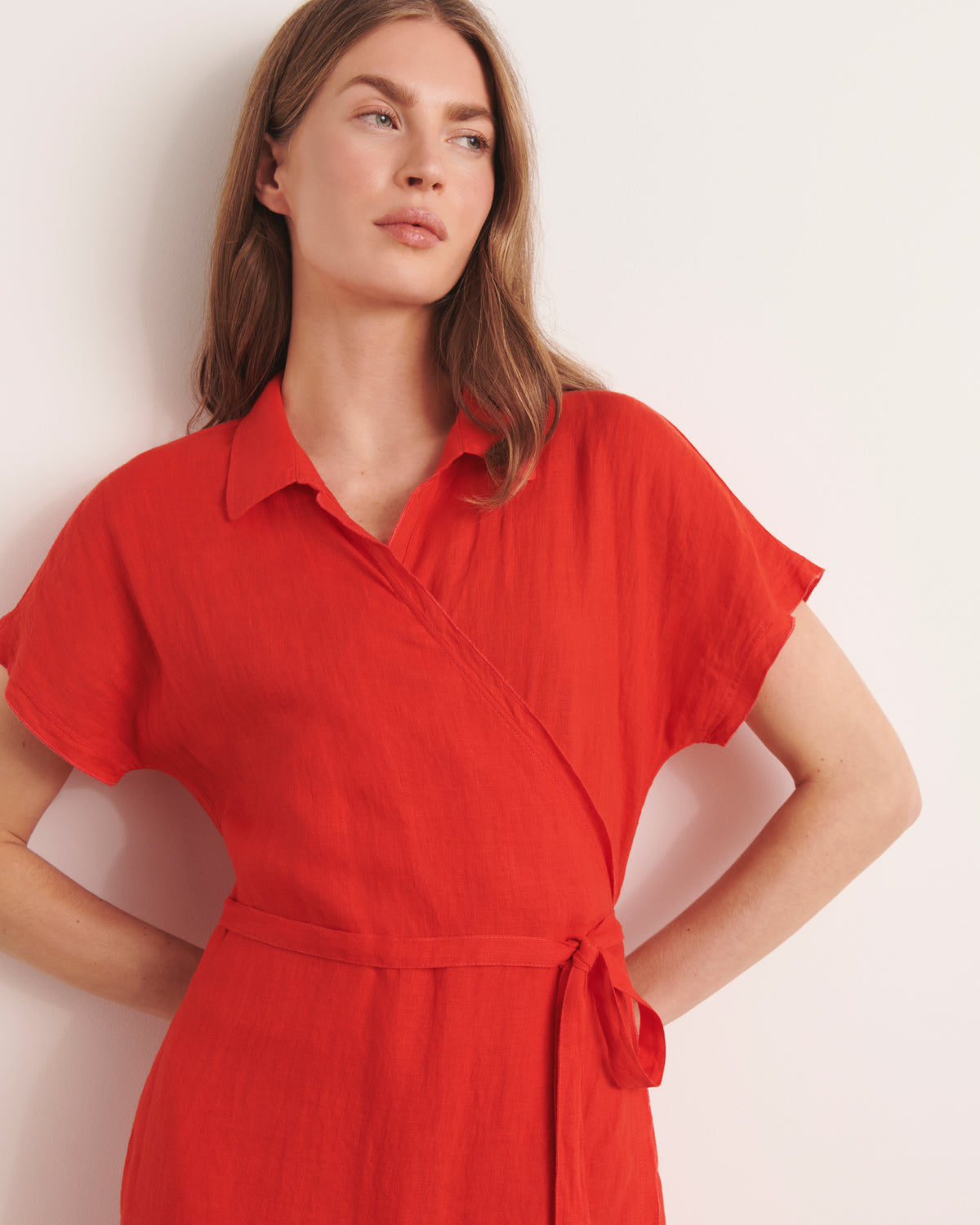 Robe longue cache-cœur orange longueur midi RIZA/13132/117