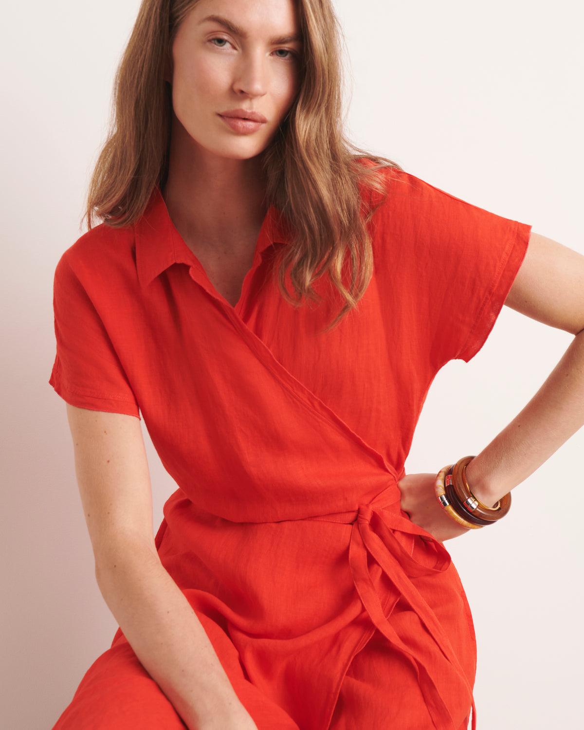 Robe longue cache-cœur orange longueur midi RIZA/13132/117