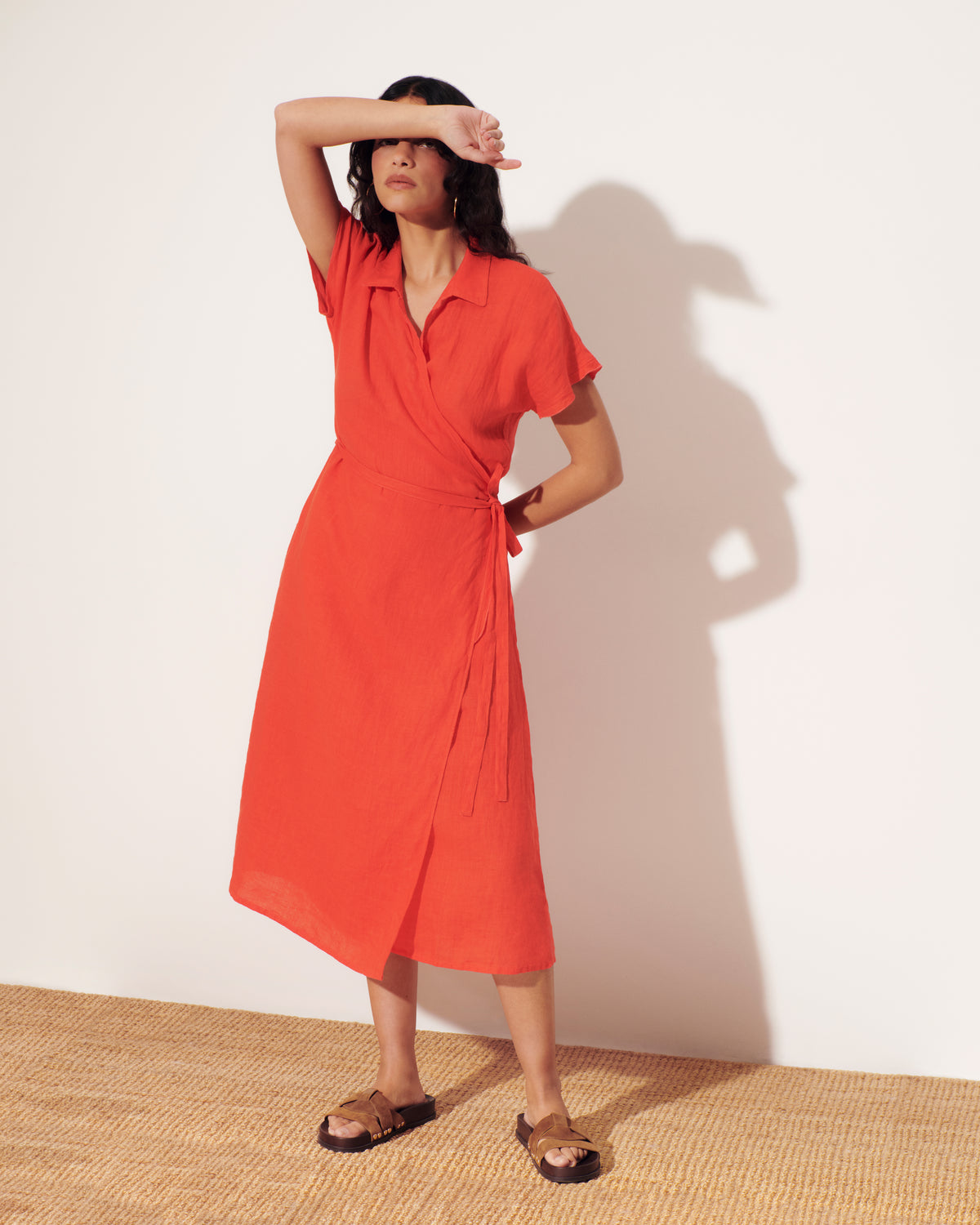 Robe longue cache-cœur orange longueur midi RIZA/13132/117