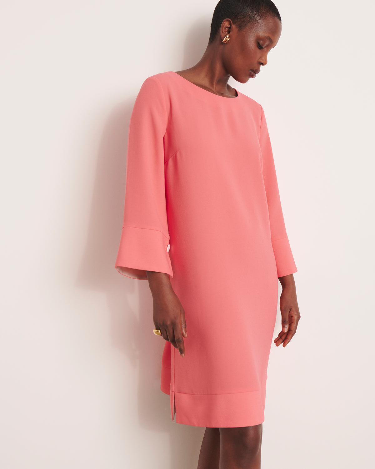 Robe courte droite rose encolure ronde ROLUA/13235/386