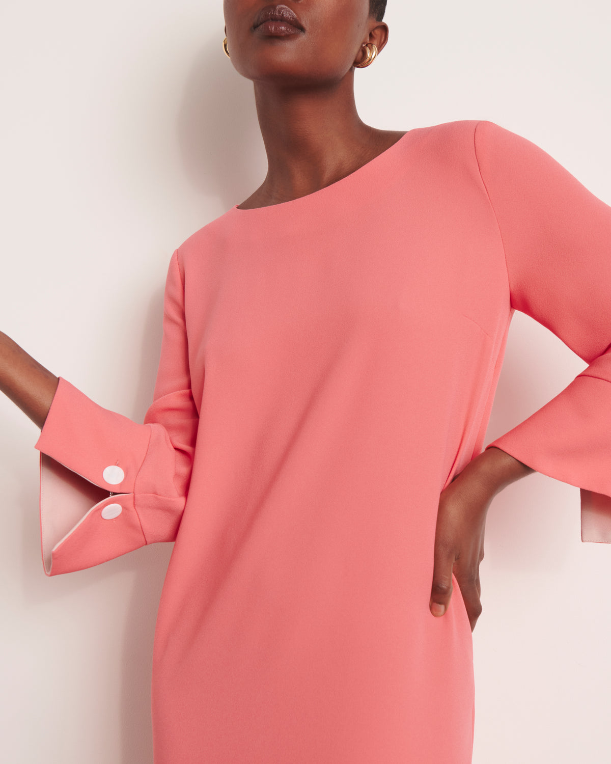Robe courte droite rose encolure ronde ROLUA/13235/386