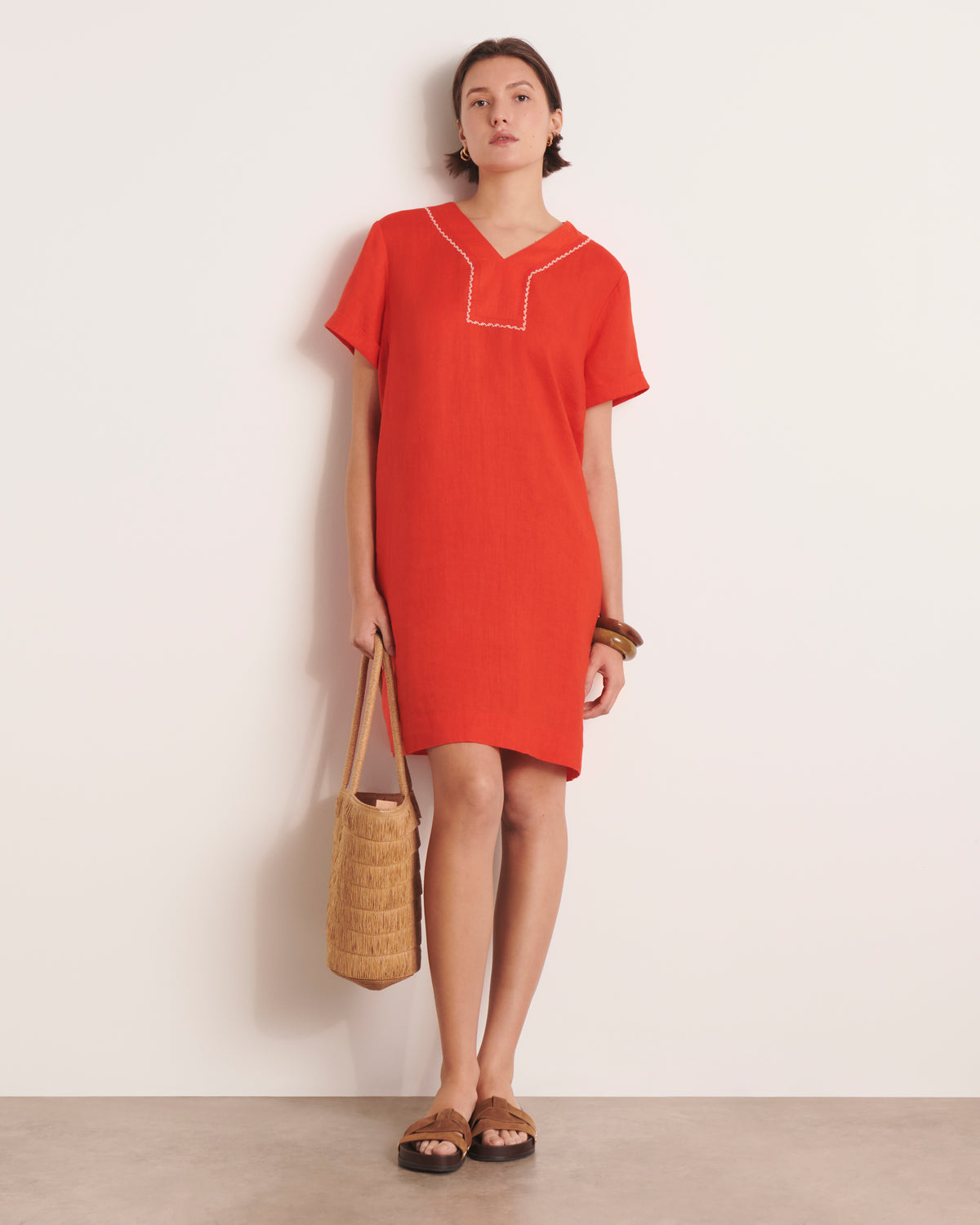 Robe courte droite orange ROPA/13253/117