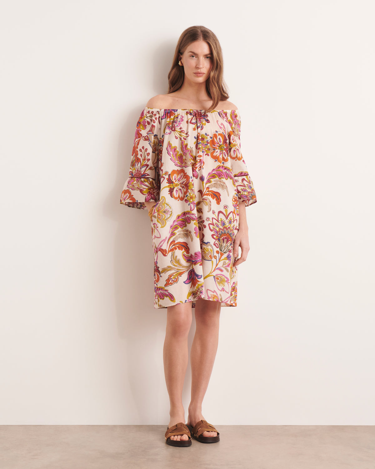 Robe courte beige imprimée ROSERAIE13/13206/523