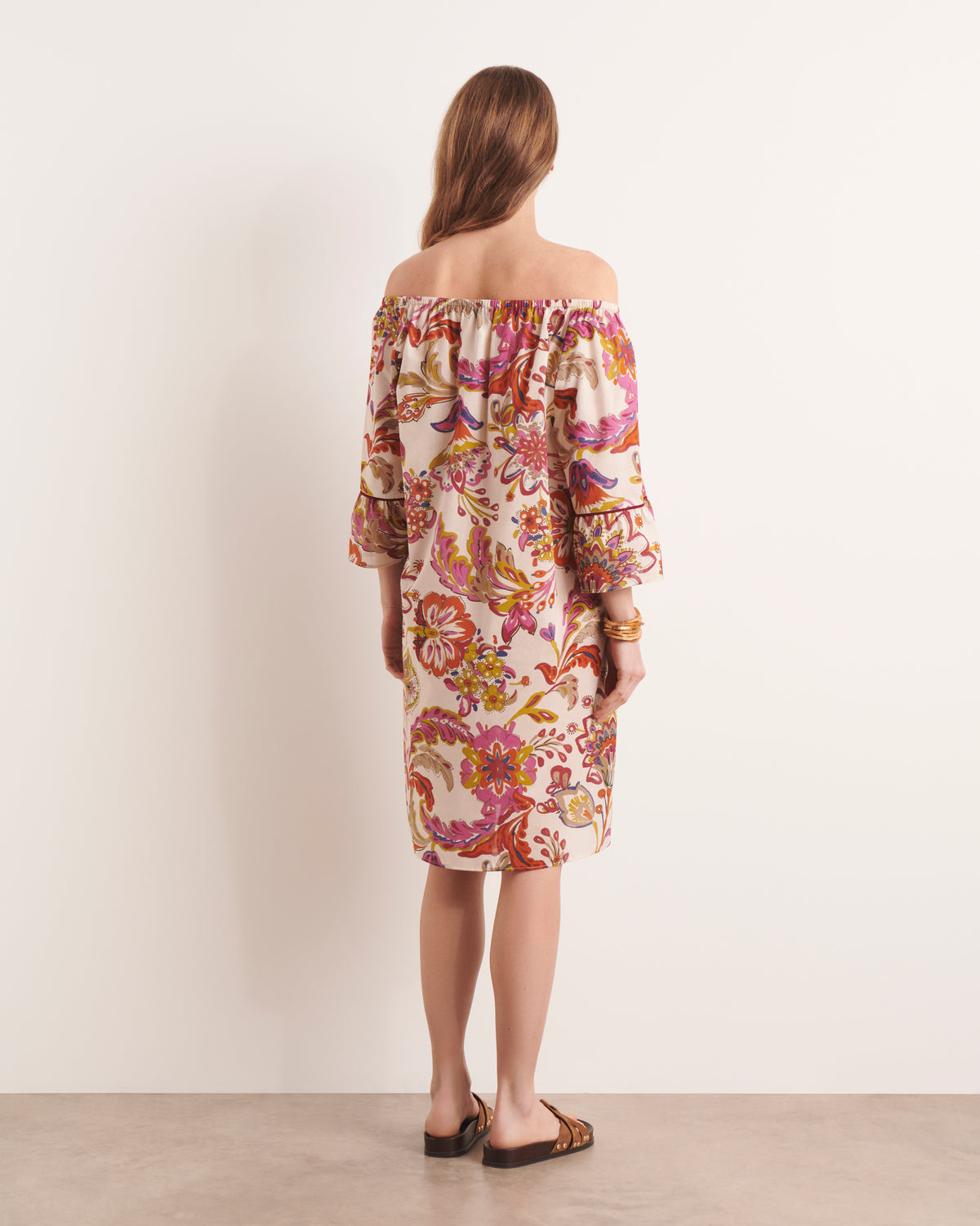 Robe courte beige imprimée ROSERAIE13/13206/523