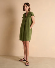 Robe vert kaki encolure V en lin