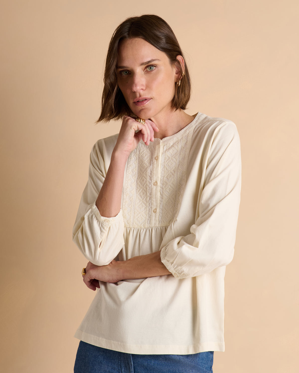 Blouse brodée blanc cassé TASMANIE/13342/003