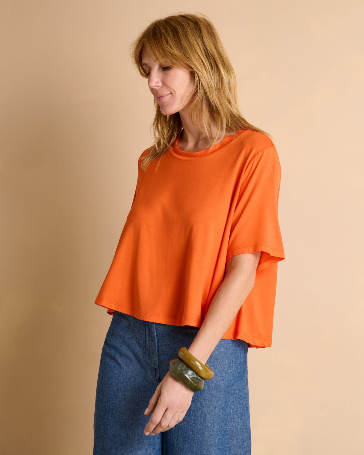Tee-shirt orange manches courtes et col rond TIMILI/13348/117