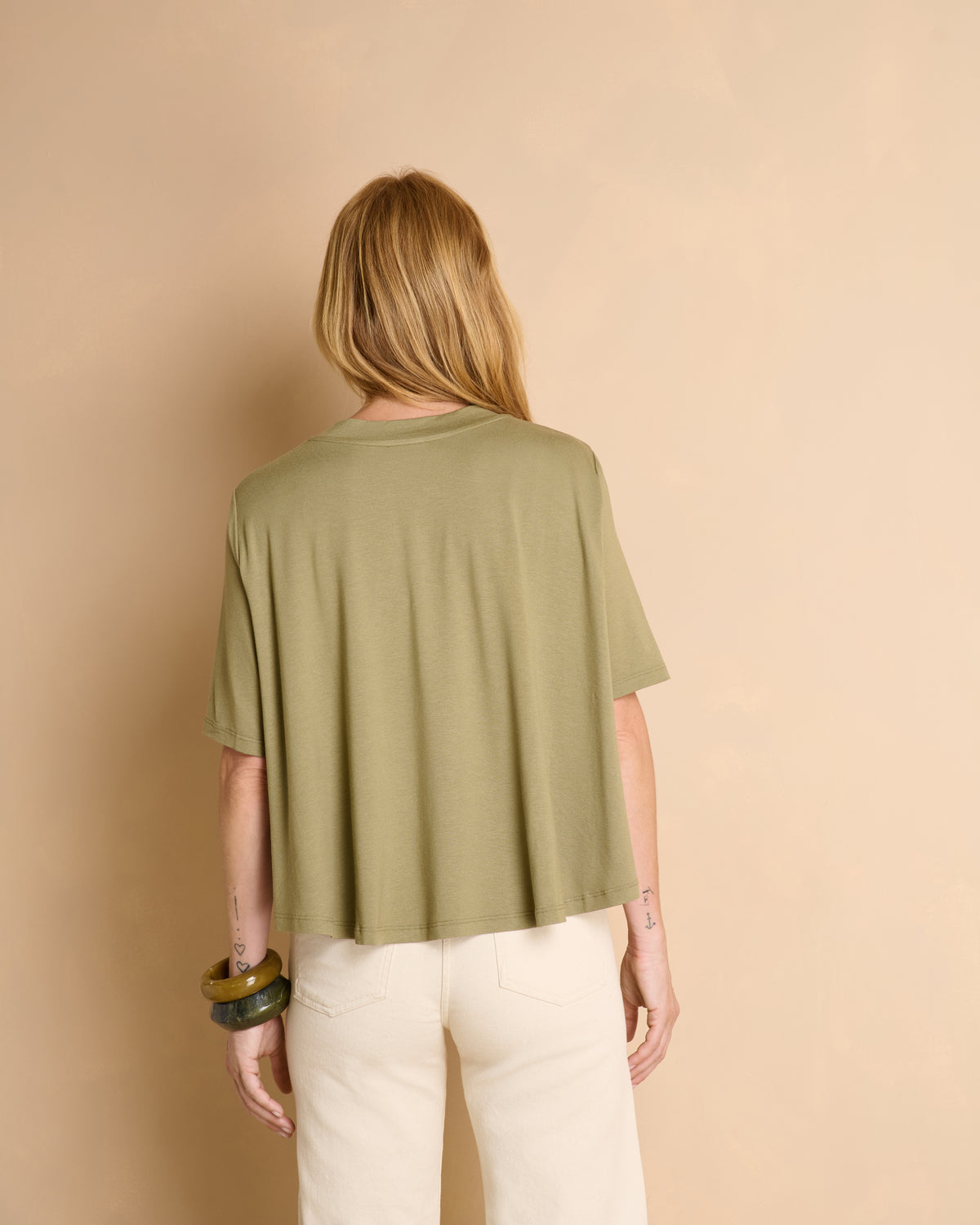 Tee-shirt vert kaki manches courtes et col rond TIMILI/13348/223