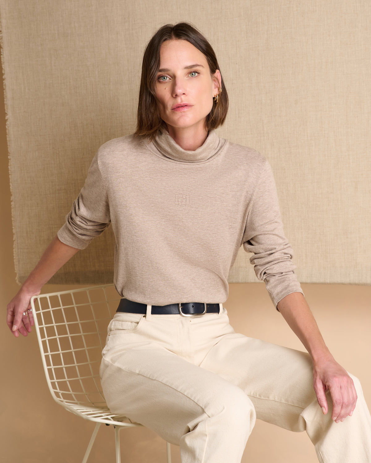 Tee-shirt beige col roulé TOUCH-CR14/14122/022