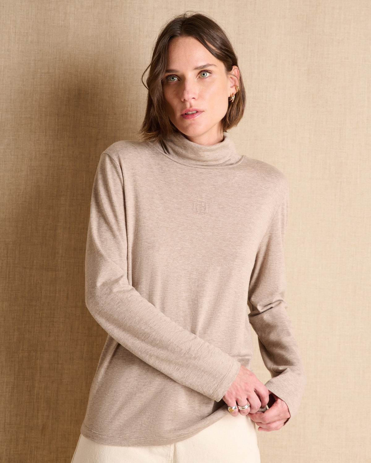 Tee-shirt beige col roulé TOUCH-CR14/14122/022