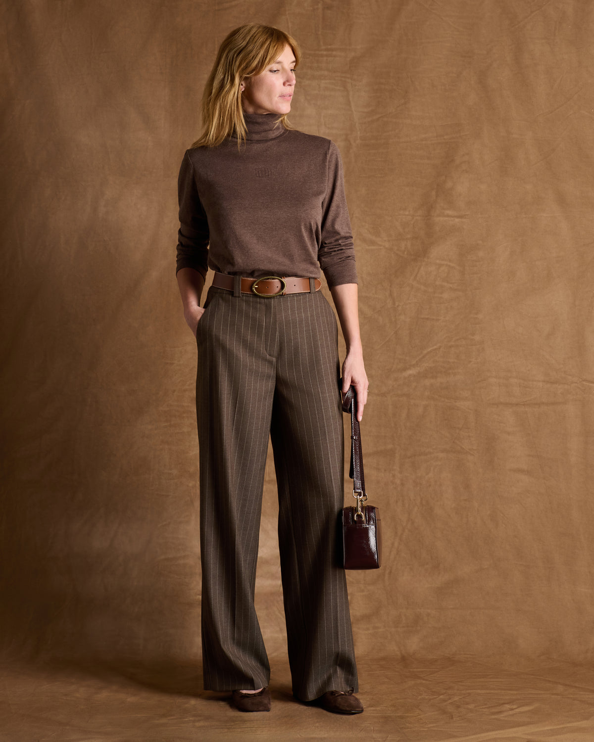 Tee-shirt marron col roulé TOUCH-CR14/14122/052