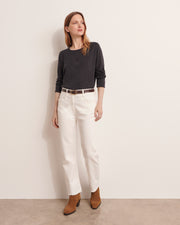 Tee-shirt col rond noir en coton et cachemire
