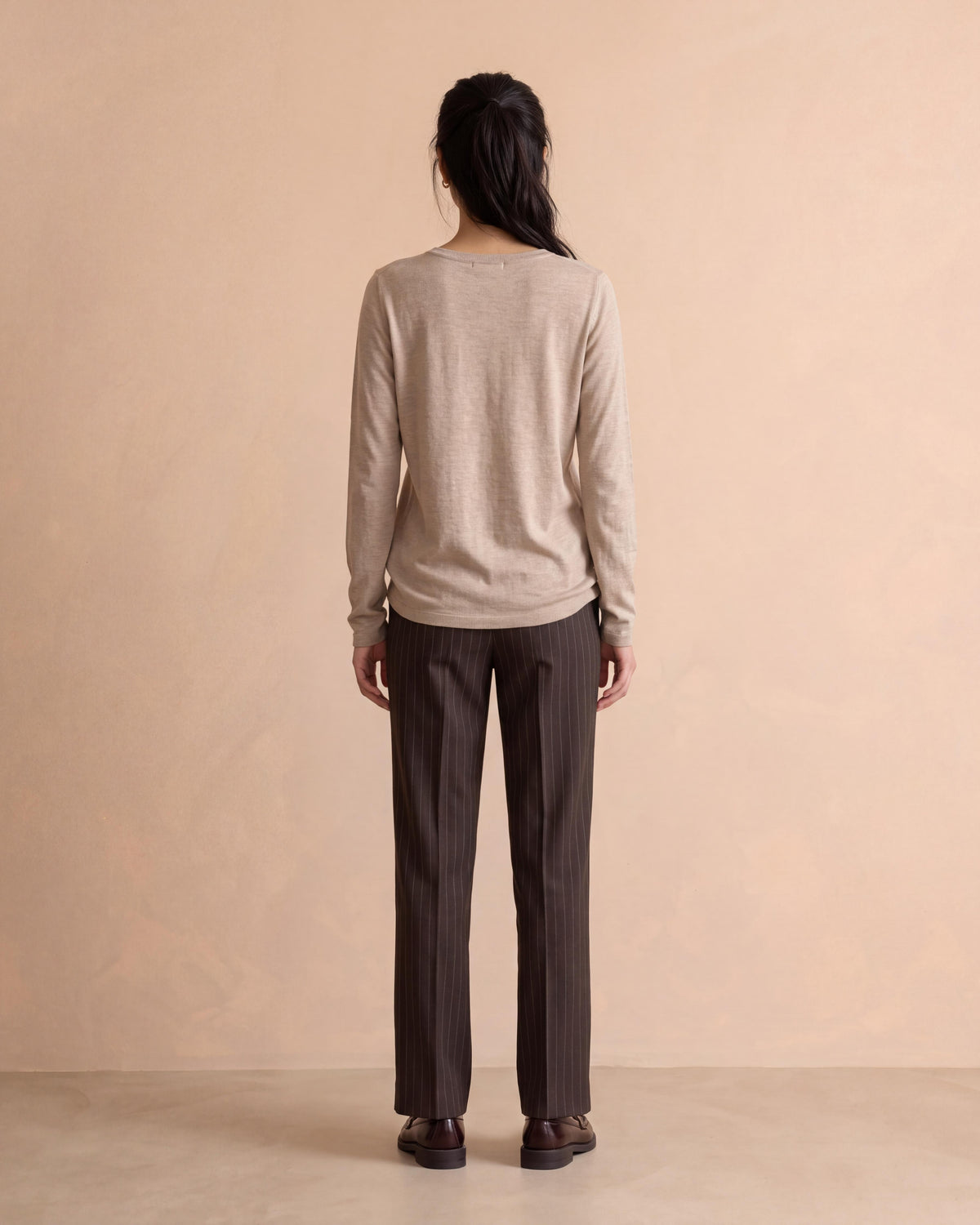 Tee-shirt beige encolure ronde manches longues TOUCH14/14121/022
