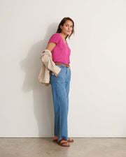 tee-shirt en lin irisée rose manches courtes